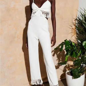 SAYLOR STERLING FRINGE RIB KNIT JUMPSUIT